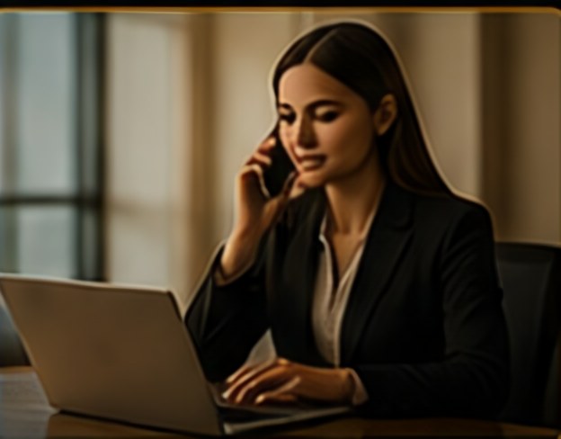 Concierge agent on the phone at a laptop