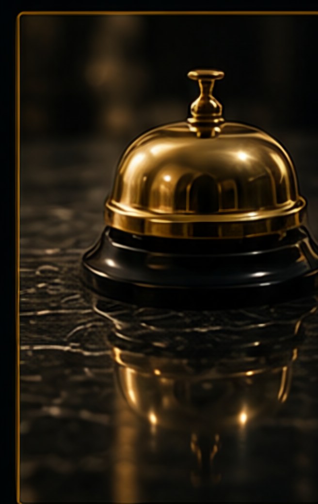 Gold concierge service bell on a marble counter