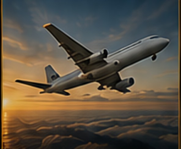 Airliner in flight at sunset